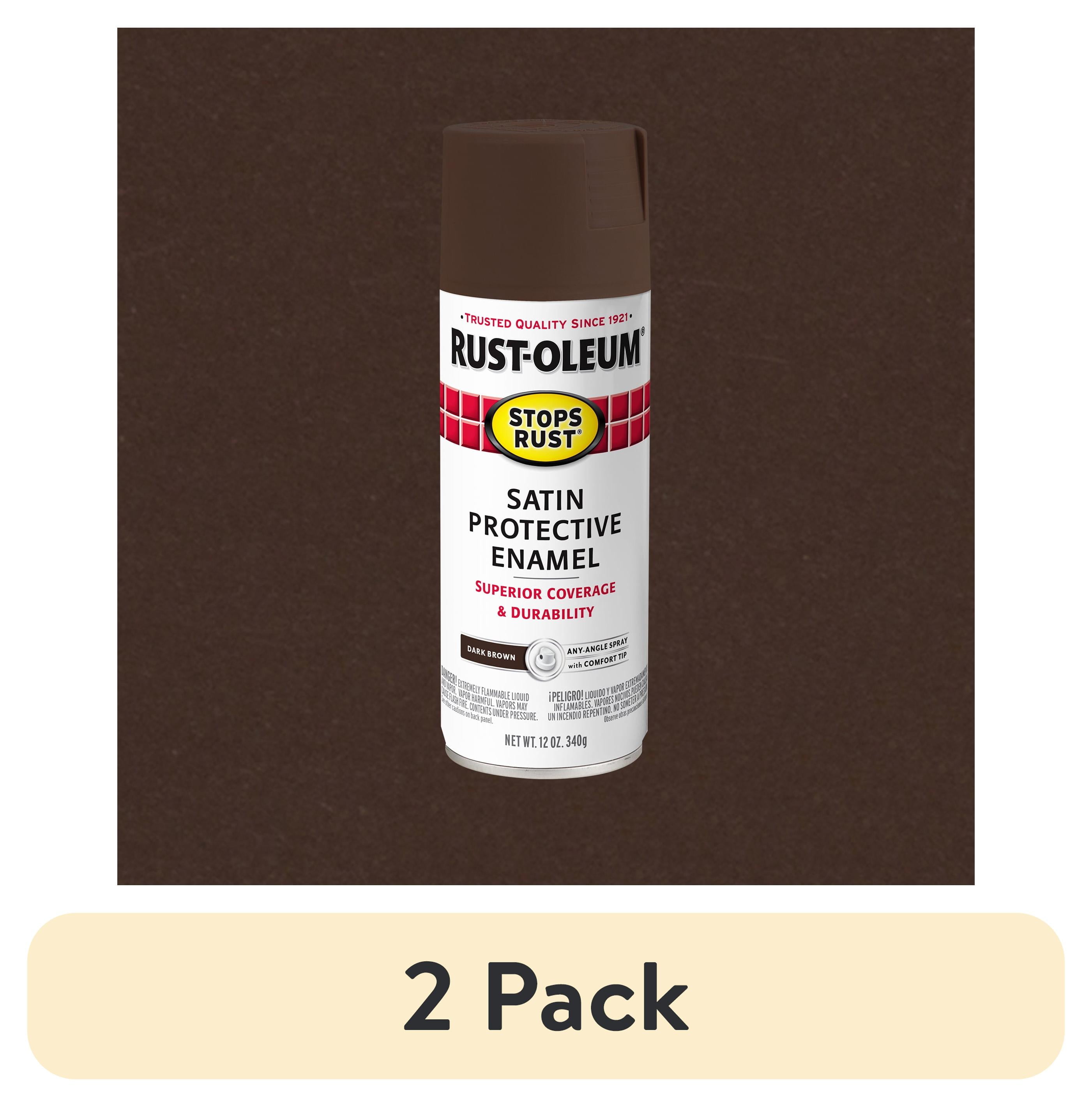 (2 pack) Dark Brown, Rust-Oleum Stops Rust Protective Enamel Satin Spray Paint-241239, 12 oz