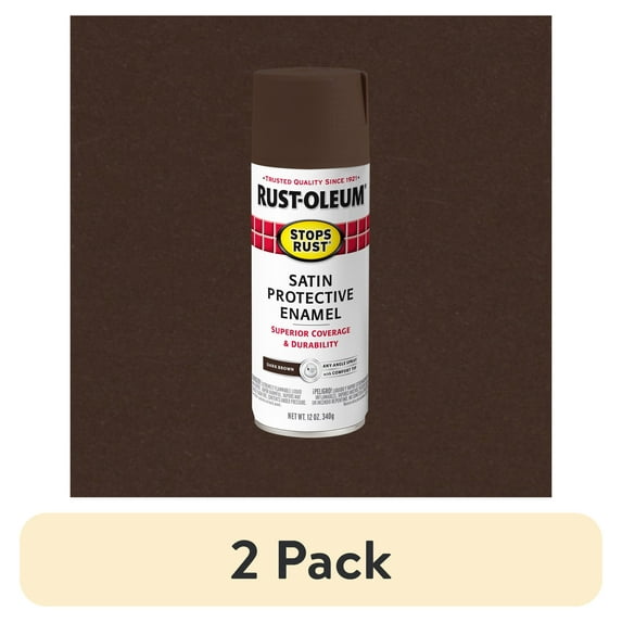 (2 pack) Dark Brown, Rust-Oleum Stops Rust Protective Enamel Satin Spray Paint-241239, 12 oz