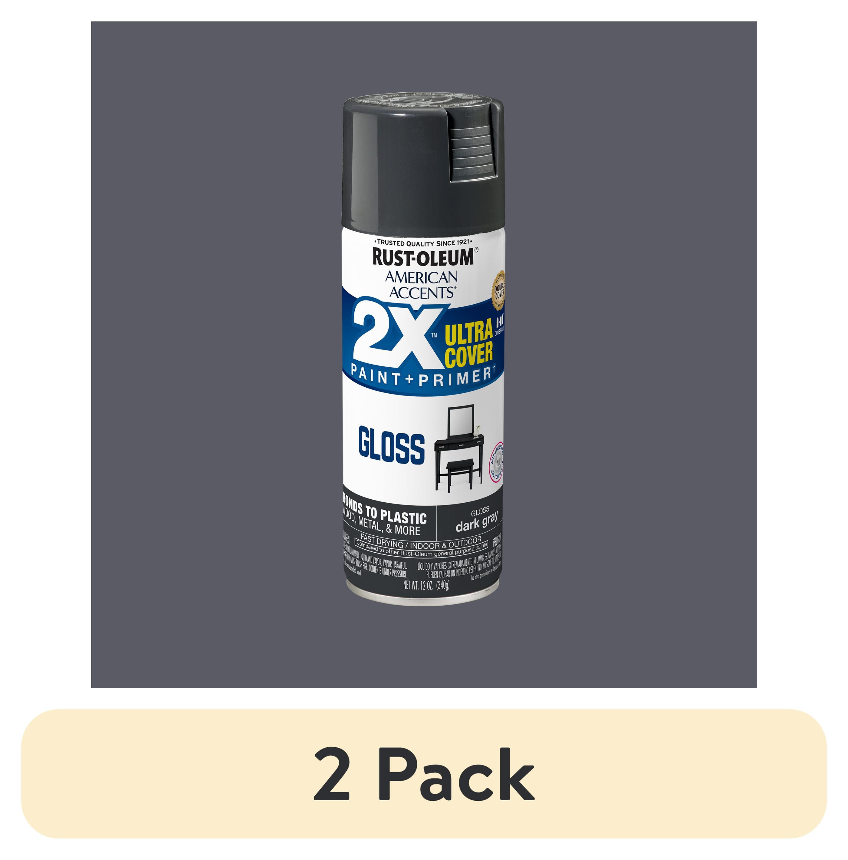 (2 pack) Dark Gray, Rust-Oleum American Accents 2X Ultra Cover Gloss Spray Paint-327886, 12 oz
