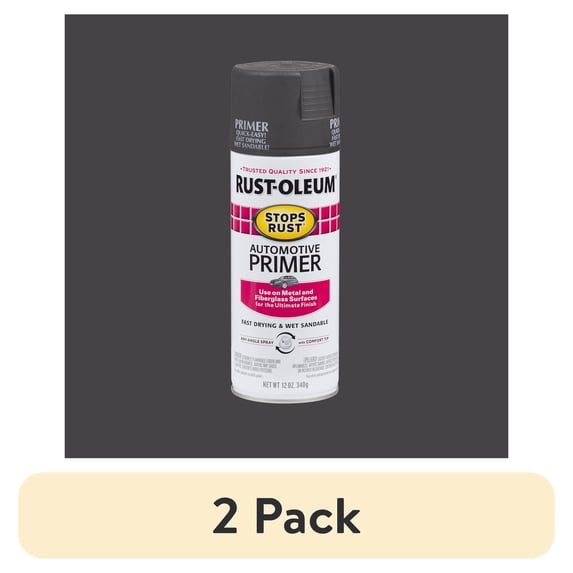 (2 pack) Dark Gray, Rust-Oleum Stops Rust Automotive Primer Spray Paint-2089830, 12 oz