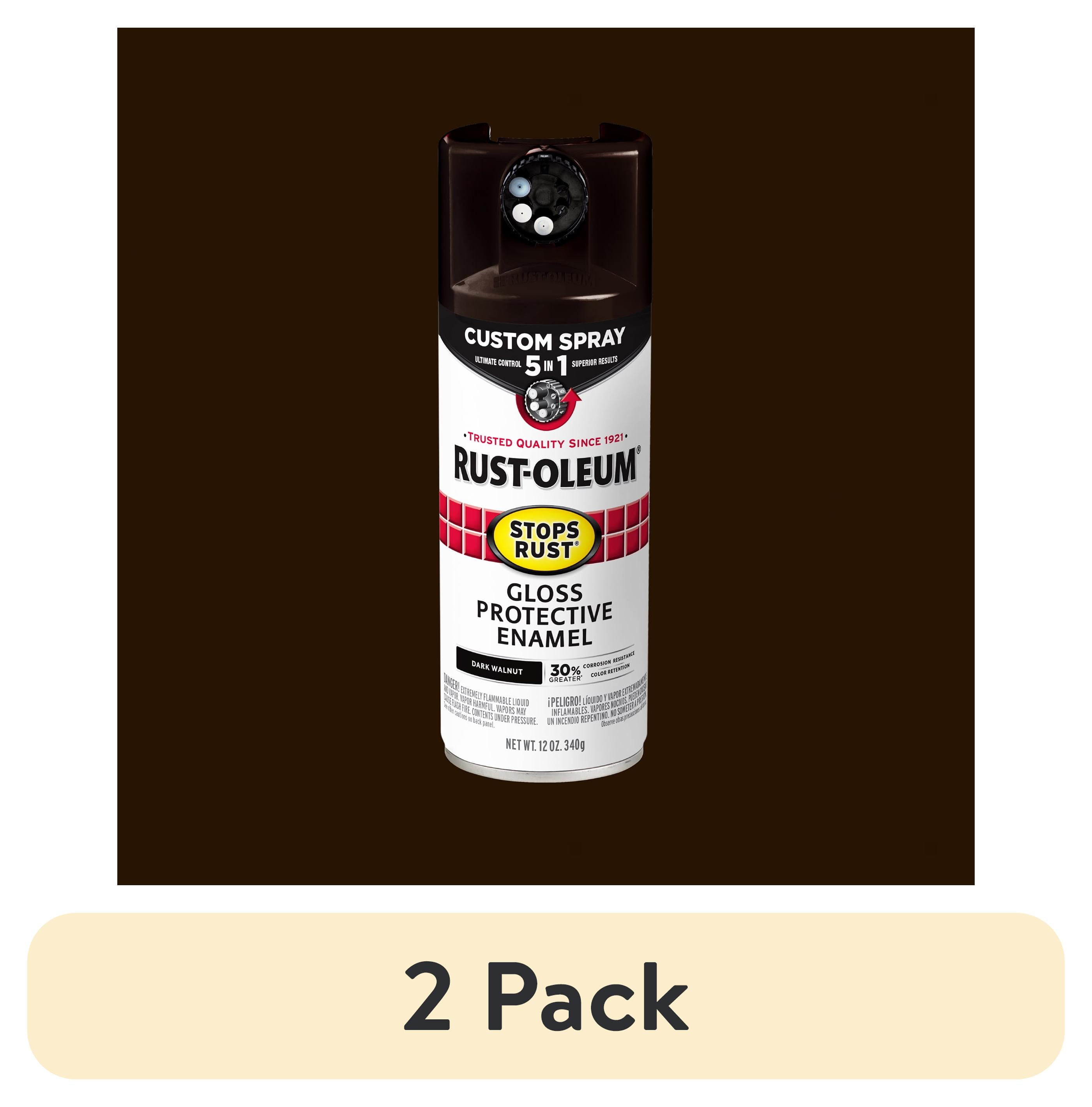 (2 pack) Dark Walnut, Rust-Oleum Stops Rust Custom Sprays 5 in 1 Gloss Spray Paint-376890, 12 oz