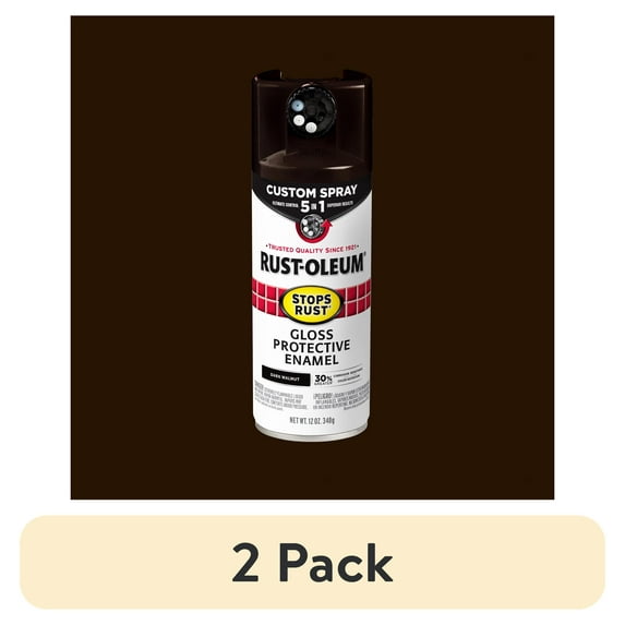 (2 pack) Dark Walnut, Rust-Oleum Stops Rust Custom Sprays 5 in 1 Gloss Spray Paint-376890, 12 oz