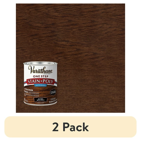 (2 pack) Dark Walnut, Varathane Stain + Polyurethane, Semi-Gloss -337037, Quart