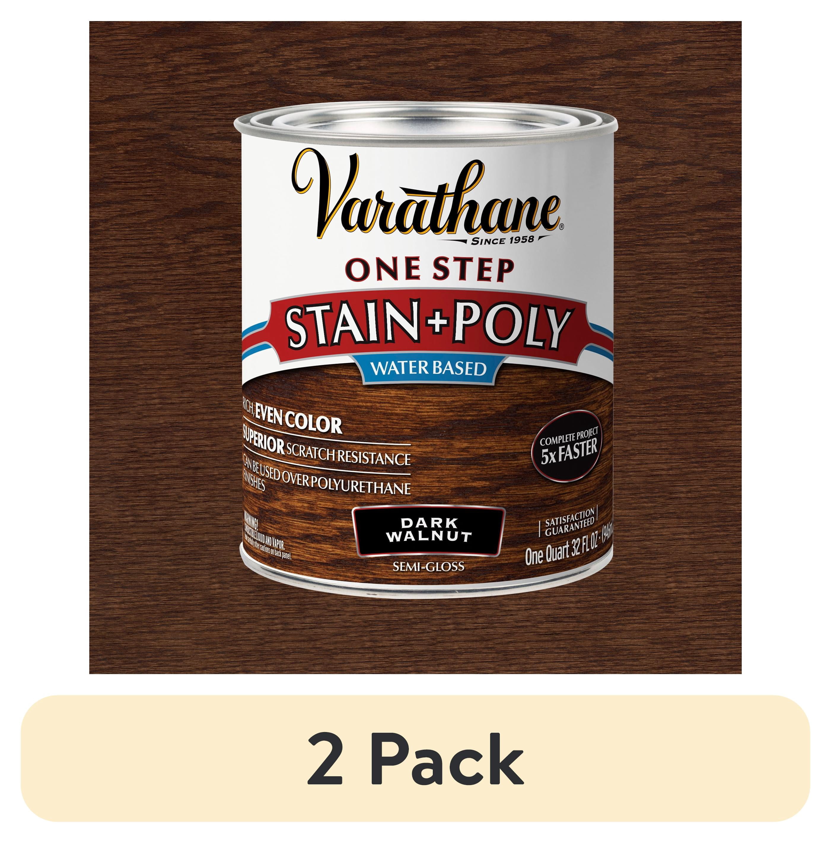 (2 pack) Dark Walnut, Varathane One Step Interior Wood Stain + Polyurethane, Semi-Gloss -337037, Quart