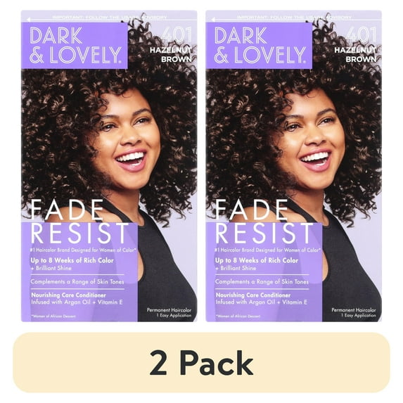 (2 pack) Dark and Lovely Fade Resist Permanent Hair Color, Unisex, Hair Color Highlights, 401 Hazelnut