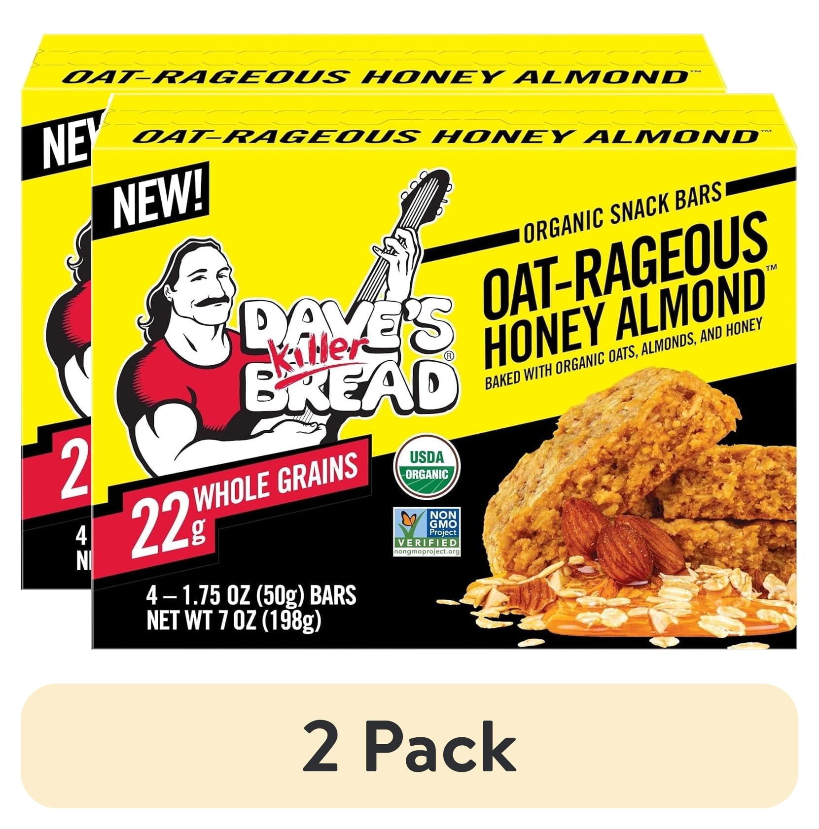 (2 pack) Dave's Killer Bread Oat-Rageous Honey Almond Organic Snack Bars, 4 Individually Wrapped Snack Bars