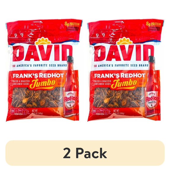 (2 pack) DAVID Jumbo Sunflower Seeds, Frank's RedHot Flavor, 5.25 oz.