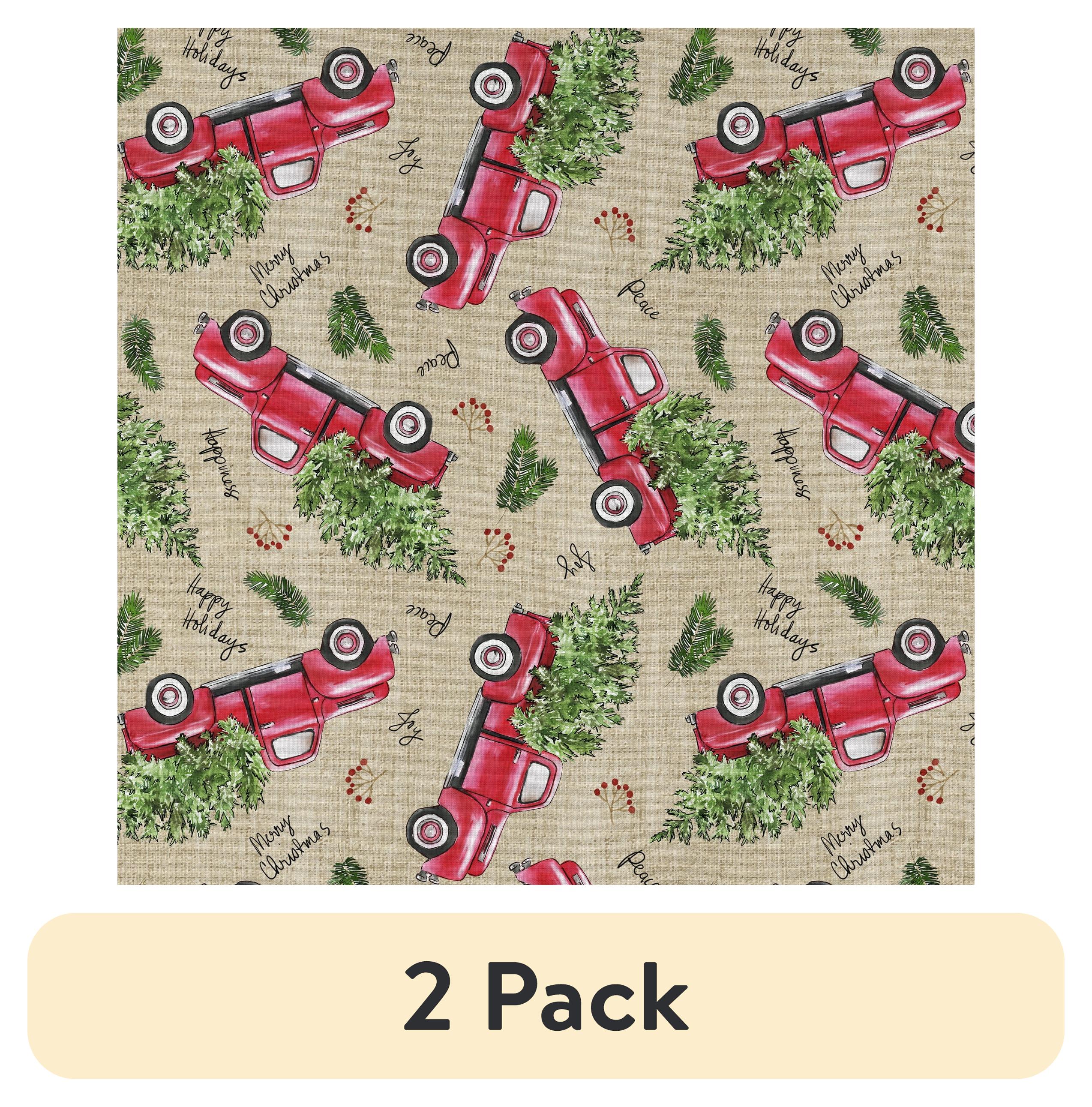(2 pack) David Textiles 1-Yard Cotton Vintage Christmas Trucks Precut Fabric, Red