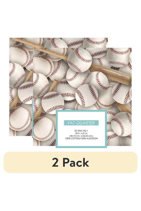 (2 pack) David Textiles 100% Cotton Baseballs & Bats, Multi-color, 18" x 21" for Quilting & Sewing, 1 Each
