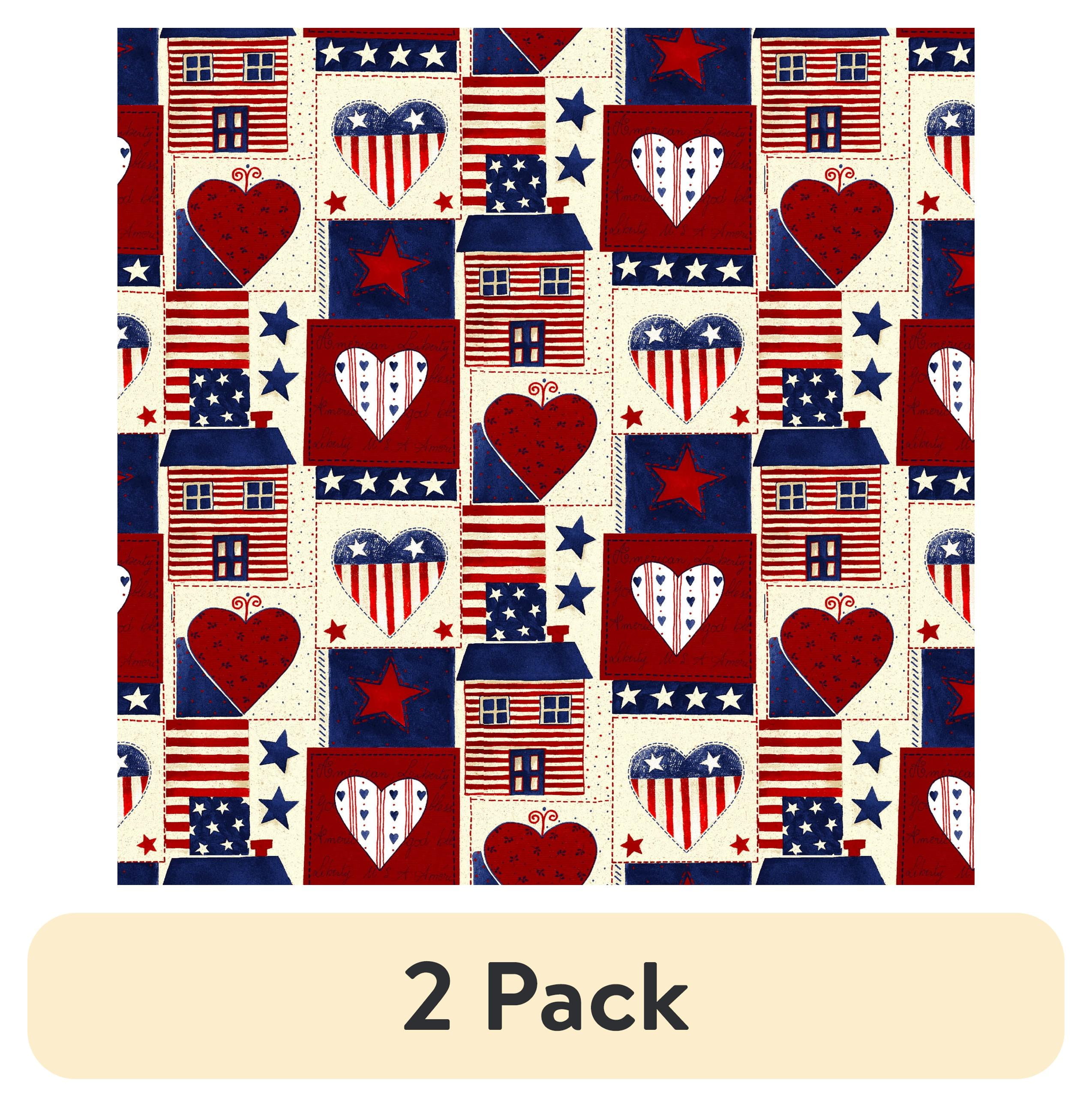 (2 pack) 1 Yard 100% Cotton American Heart Patch, Red, White, 44" Wide for Quilting & Sewing by David Textiles
