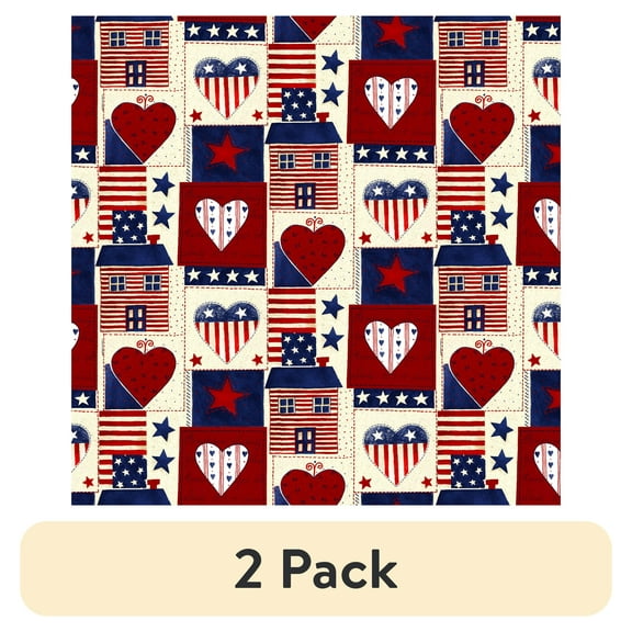 (2 pack) David Textiles 44" 1 Yard Cotton American Heart Patch Precut Fabric, Red|White