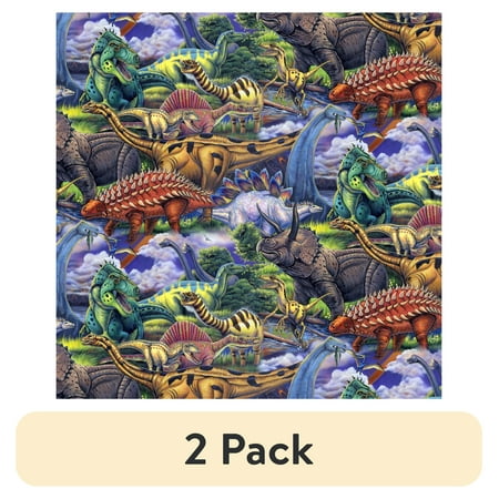 (2 pack) 1 Yard 100% Cotton Dinosaurs, Multi-color, 44" Wide for Quilting & Sewing by David Textiles