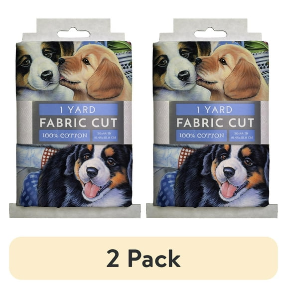 (2 pack) David Textiles 44" x 1 Yard Cotton Garden Puppies Precut Fabric, Multicolor