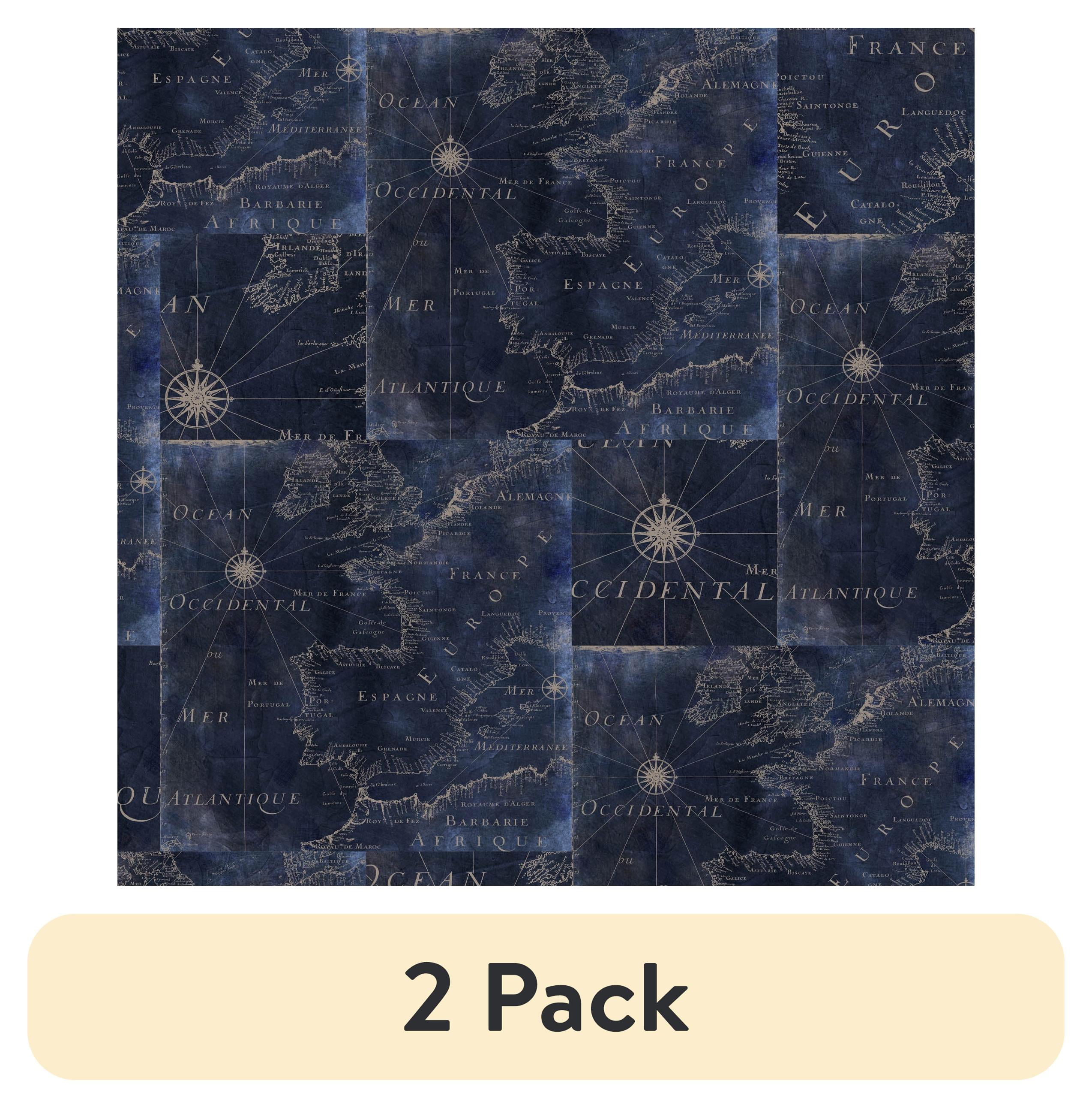 (2 pack) 1 Yard 100% Cotton Nautical Map, Blue, 44" Wide for Quilting & Sewing by David Textiles