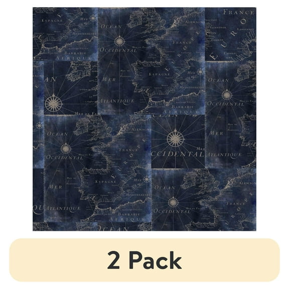 (2 pack) David Textiles 44" x 1 Yard Cotton Nautical Map Precut Fabric, Blue
