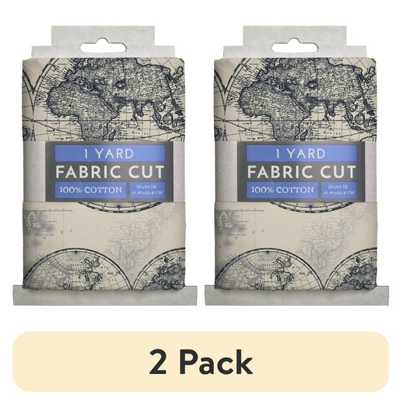 (2 pack) David Textiles 44" x 1 Yard Cotton Ocean Maps Precut Fabric, Cream|Blue