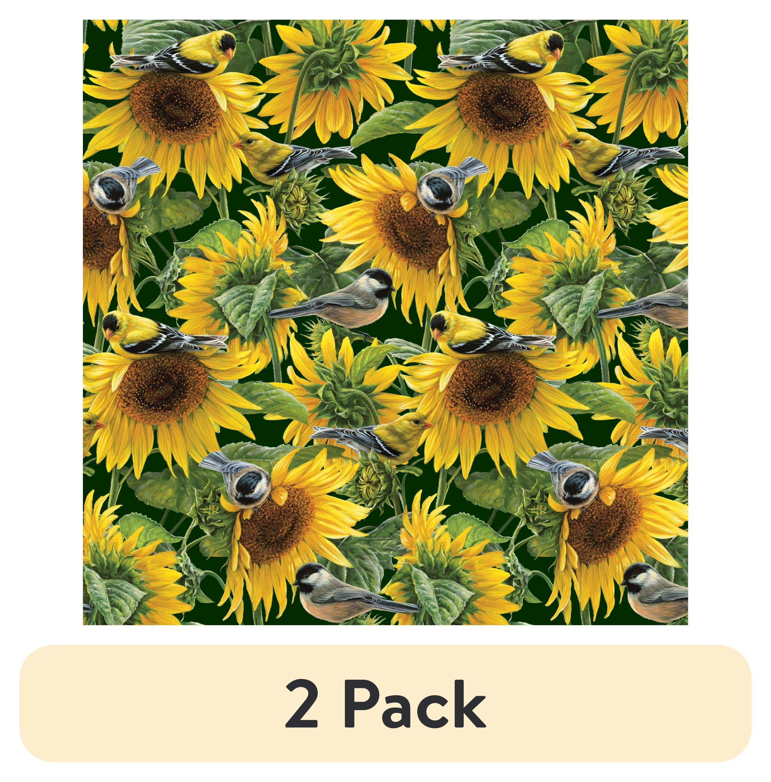 (2 pack) 1 Yard 100% Cotton Sunflowers and Birds, Multi-color, 44" Wide for Quilting & Sewing by David Textiles