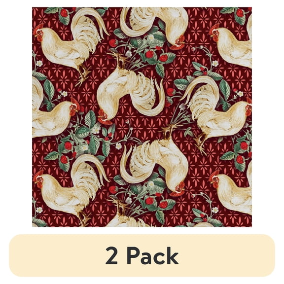 (2 pack) 1 Yard 100% Cotton Country Toss Chicken, Red, 44" Wide for Quilting & Sewing by David Textiles