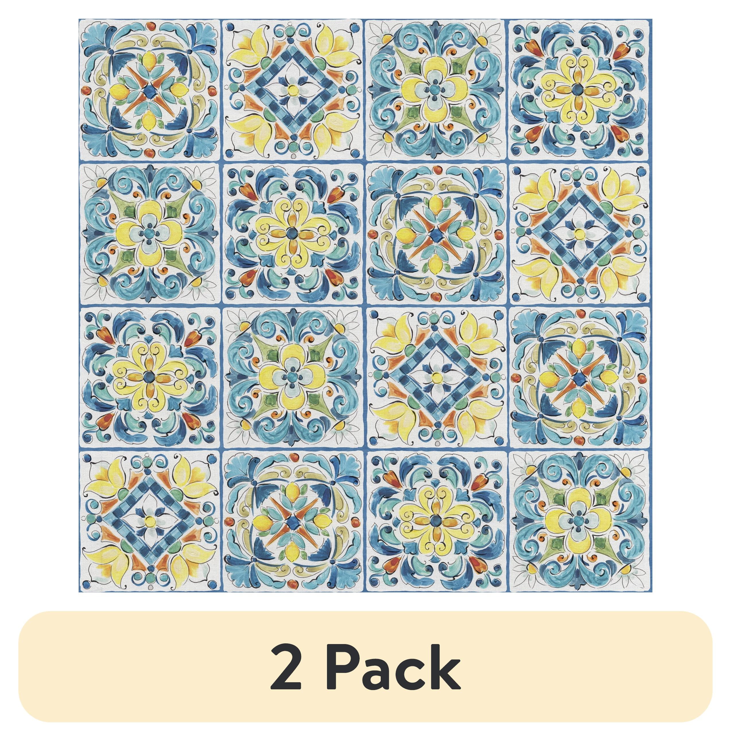 (2 pack) 1 Yard 100% Cotton Mediterranean Tiles, Multi-color, 44" Wide for Quilting & Sewing by David Textiles