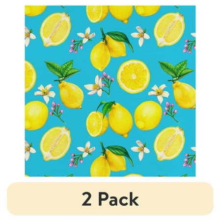 (2 pack) Half-Yard 100% Cotton Lemon Toss, Teal, Yellow, 44" Wide for Quilting & Sewing by David Textiles