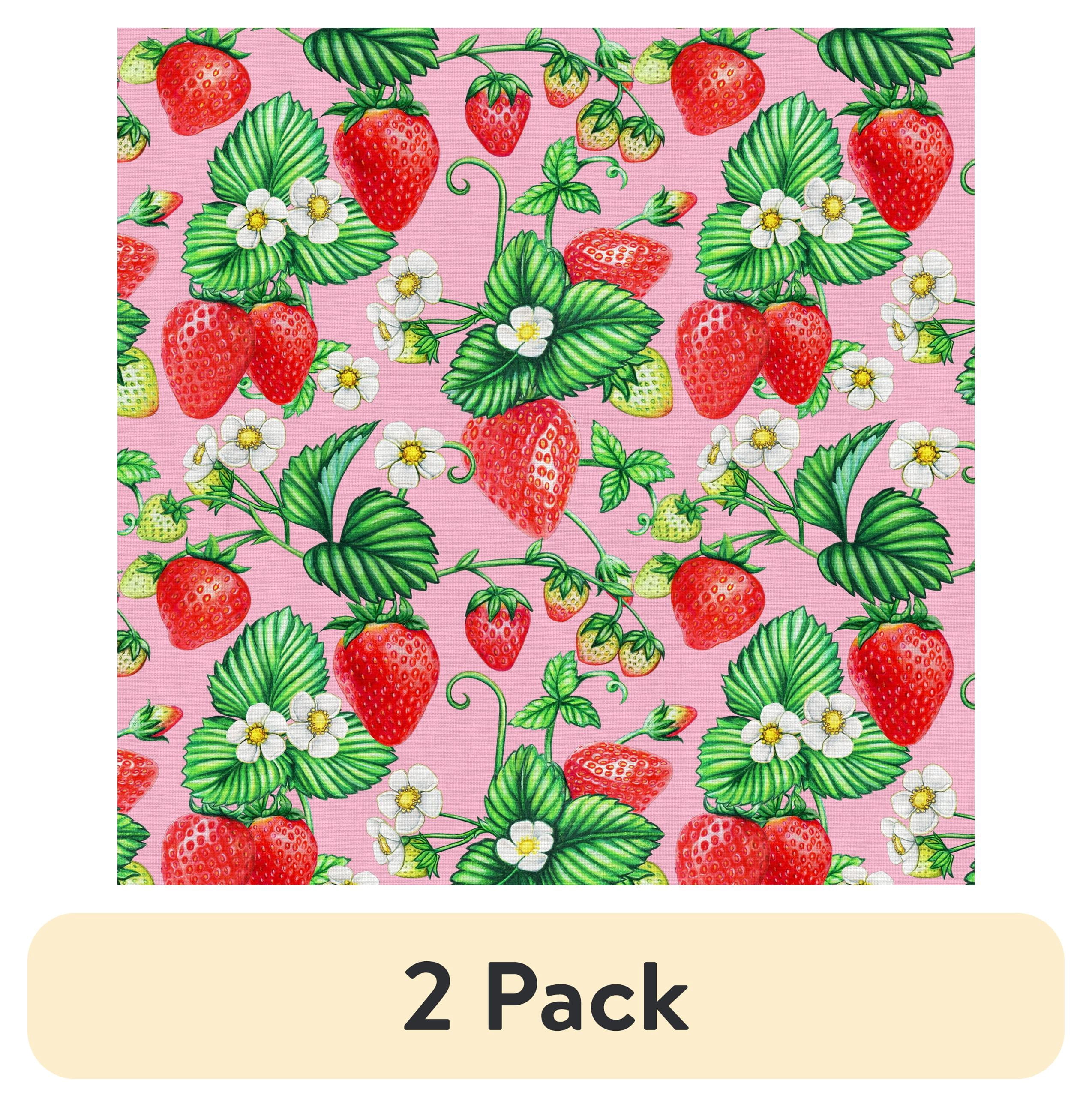 (2 pack) Half-Yard 100% Cotton Summer Strawberry, Pink, Red, 44" Wide for Quilting & Sewing by David Textiles