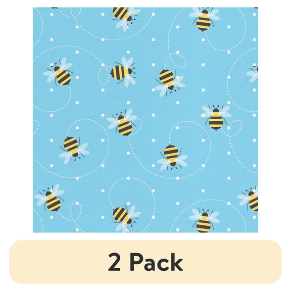 (2 pack) 2 Yards 100% Cotton Buzzing Bee, Blue, 44" Wide for Crafts by David Textiles