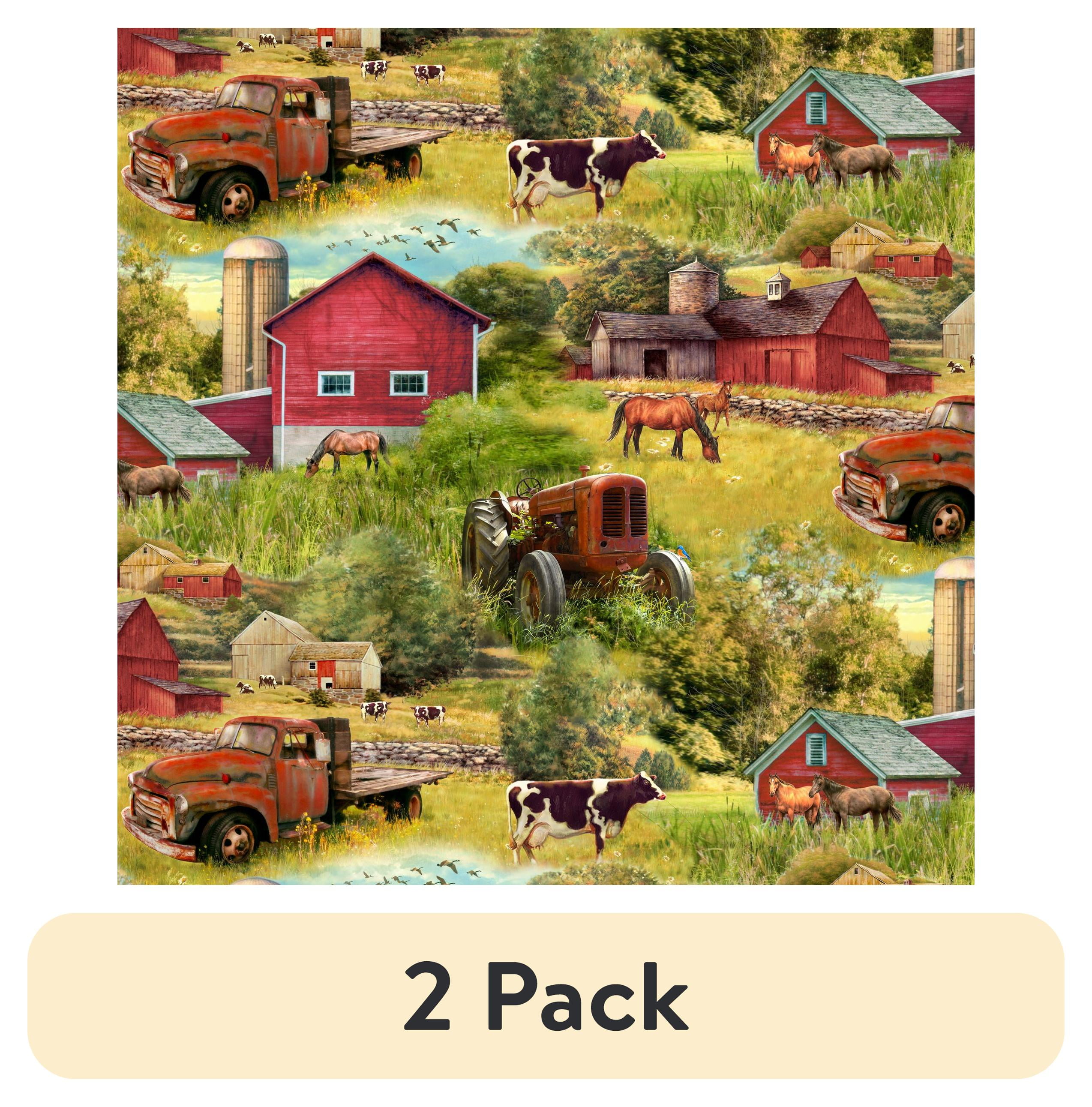(2 pack) 1 Yard 100% Cotton Barns and Trucks, Multi-color, 44" Wide for Quilting & Sewing by David Textiles