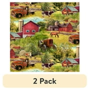 (2 pack) 1 Yard 100% Cotton Barns and Trucks, Multi-color, 44" Wide for Quilting & Sewing by David Textiles