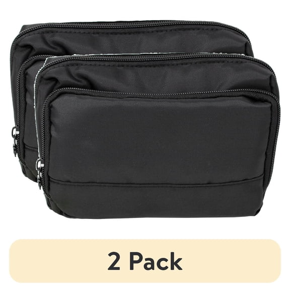(2 pack) Daylogic Black Double Zip Organizer Makeup Bag
