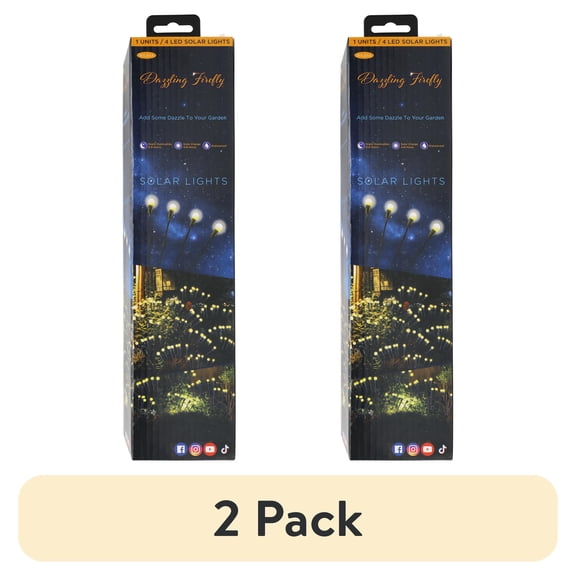 (2 pack) Dazzling Firefly Decorative Garden Lights, 4 LED lights, Solar Powered, Warm White