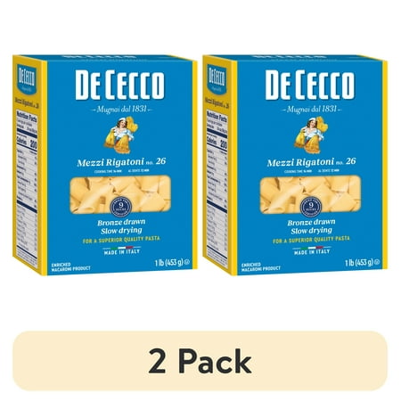 (2 pack) De Cecco Mezzi Rigatoni Pasta, 1 lb Imported from Italy. Non GMO