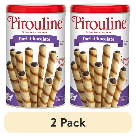 (2 pack) DeBeukelaer Pirouline Dark Chocolate Creme Filled Wafers Rolls 14.1oz. 32 Cookies, Shelf Stable.
