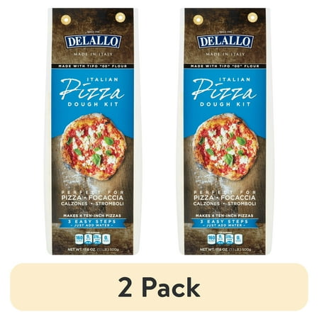 (2 pack) DeLallo Pizza Dough Kit, Italian Pizzeria-Style Crust Mix, Shelf Stable, 17.6 oz Bag