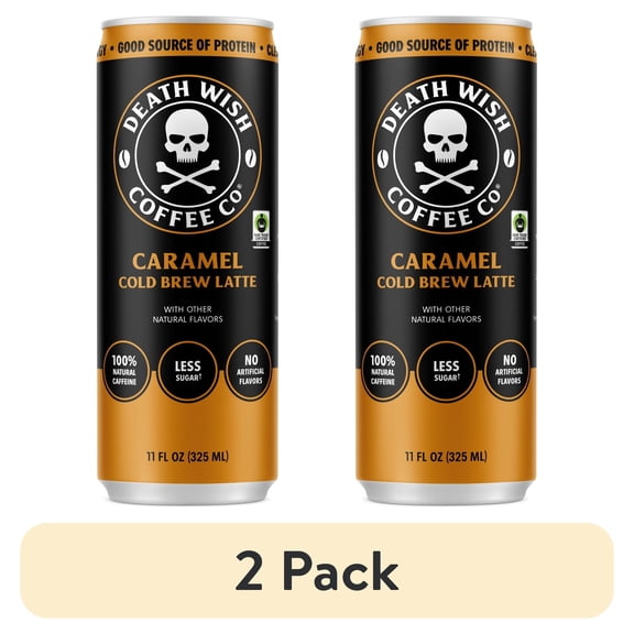 (2 pack) Death Wish Coffee Co., Classic Cold Brew Latte, 100% Fair Trade™ Coffee, Natural Flavors, 11 fl oz Can