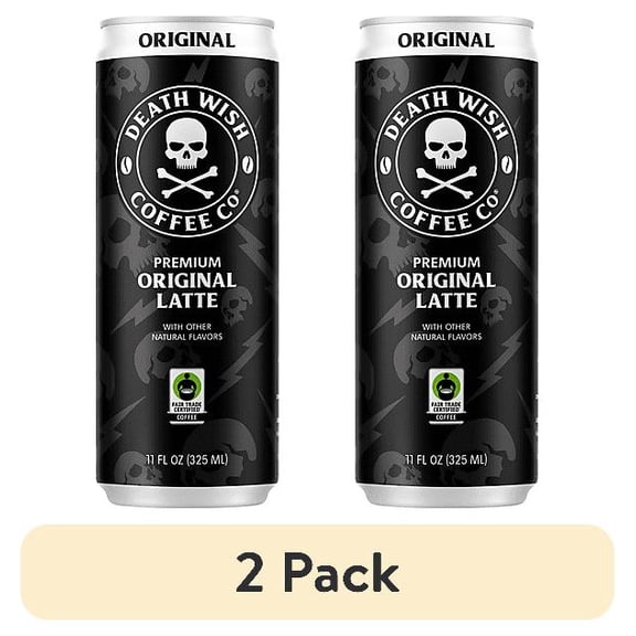 (2 pack) Death Wish Coffee Co., Premium Original Latte, 100% Colombian Cold Brew Fair Trade Coffee, 11 fl oz Can