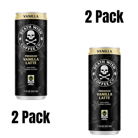 (2 pack) Death Wish Coffee Co., Premium Vanilla Latte, 100% Colombian Cold Brew Fair Trade Coffee, 11 Fl oz Can
