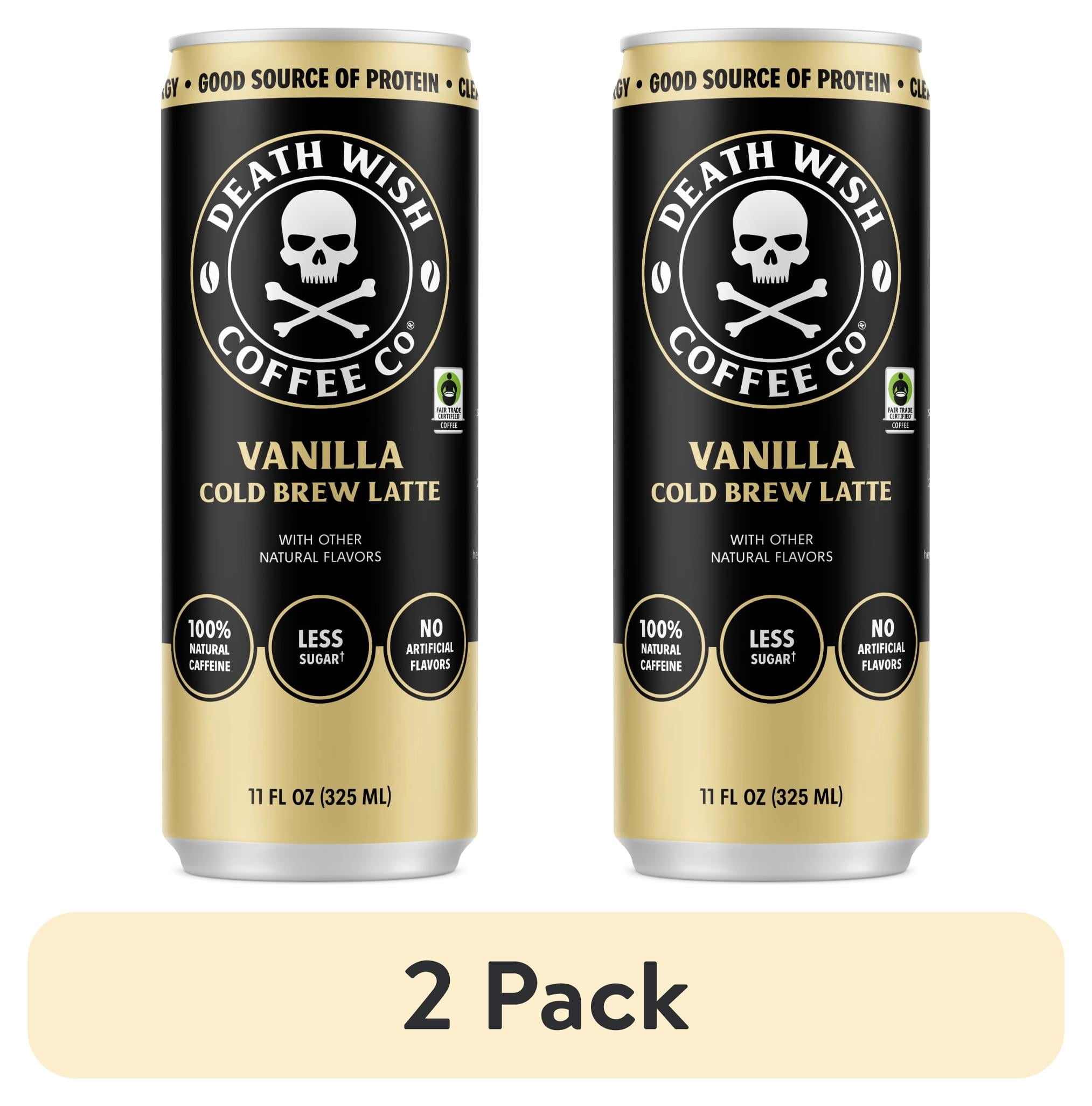 (2 pack) Death Wish Coffee Co., Vanilla Cold Brew Latte, 100% Fair Trade™ Coffee, Natural Flavors, 11 fl oz Can