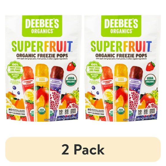 (2 pack) Deebee's Organics Fruit Freezies Ice Pops, Gluten-Free, 1.35 oz, 10 Count
