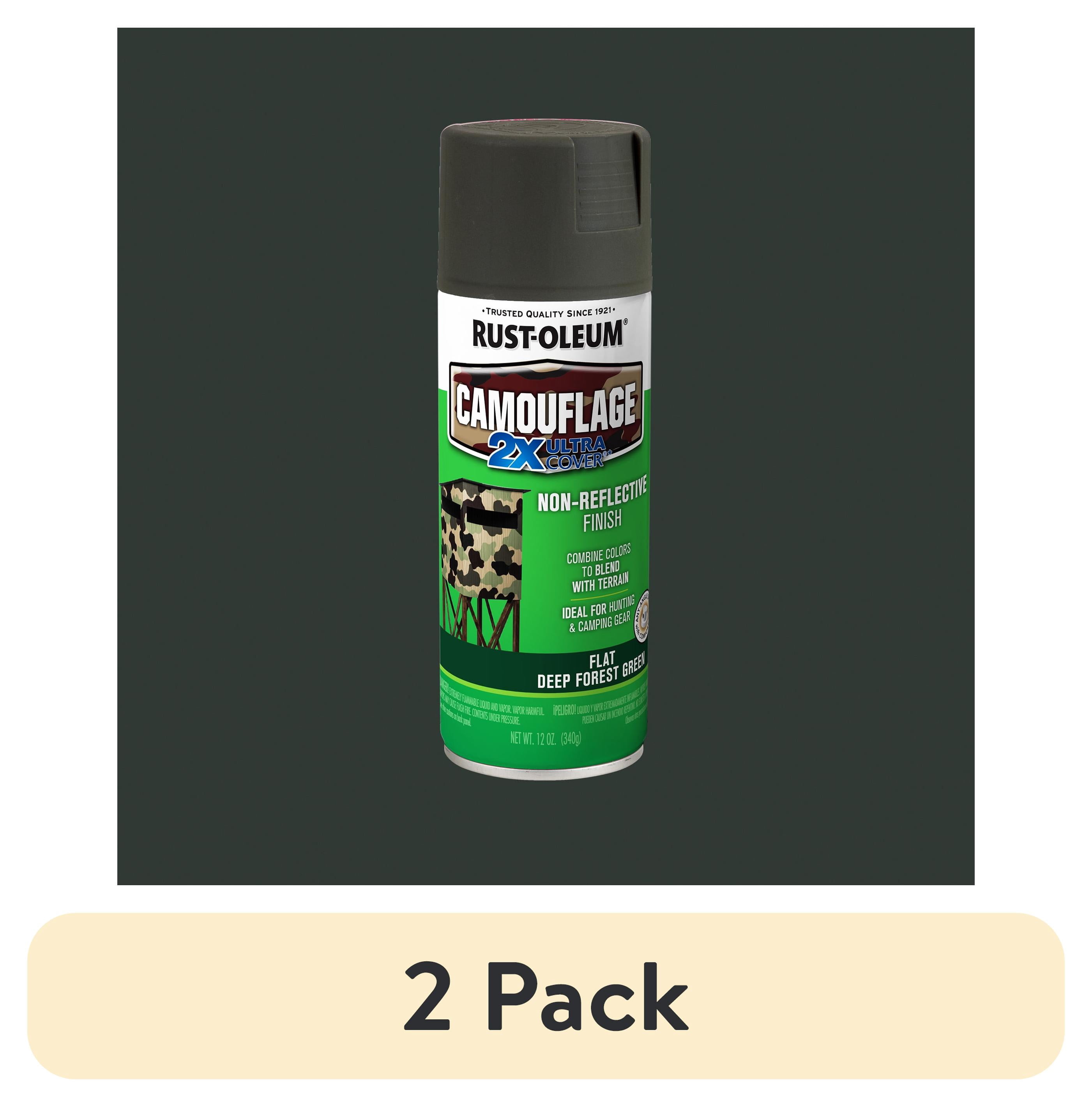 (2 pack) Deep Forest Green, Rust-Oleum Camouflage 2X Ultra Cover Flat Spray Paint-279175, 12 oz