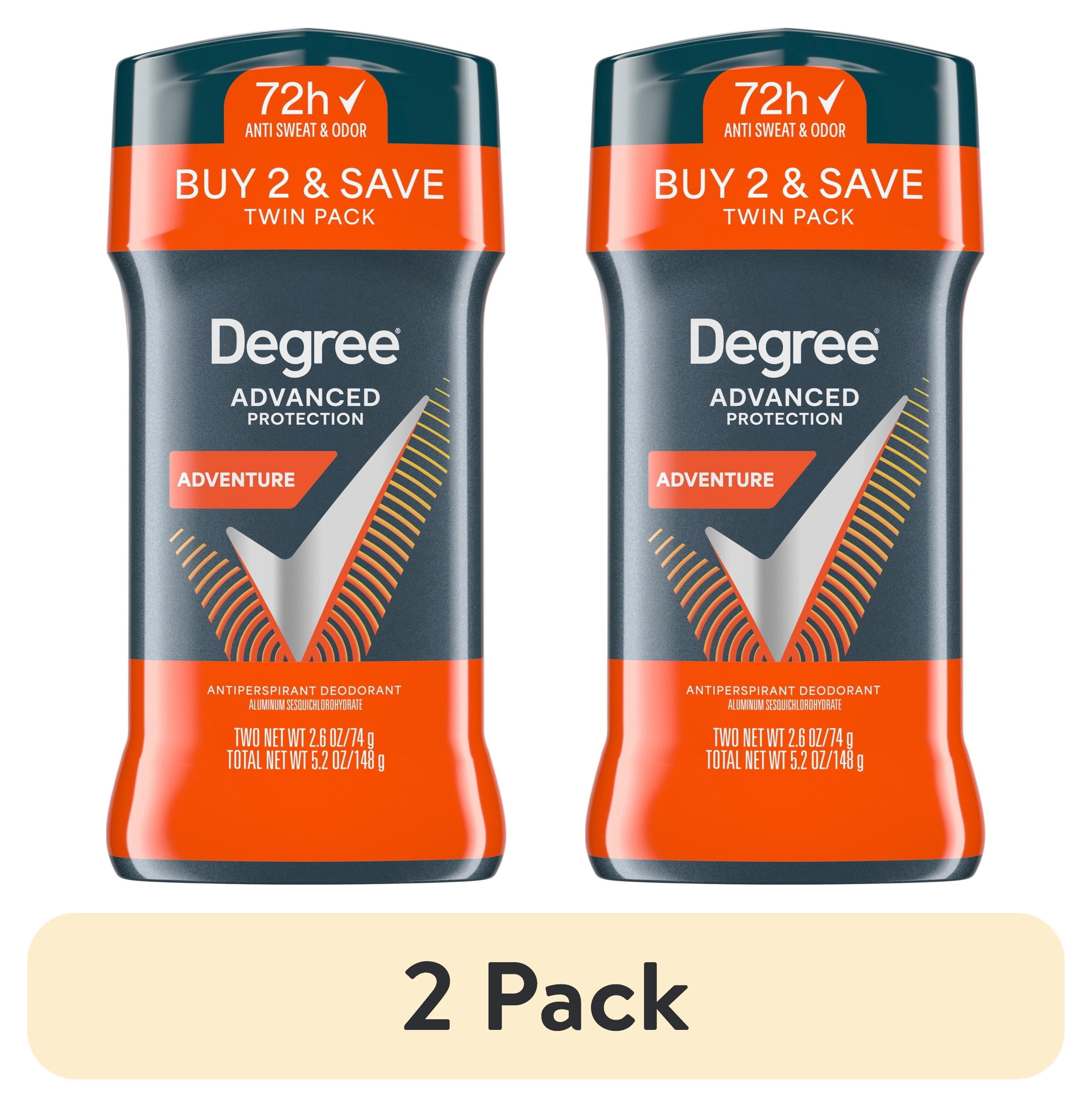 (2 pack) Degree Men Antiperspirant Deodorant 72-Hour Sweat and Odor Protection Adventure Antiperspirant for Men with Body Heat Activated Technology, 2.6 oz Twin Pack