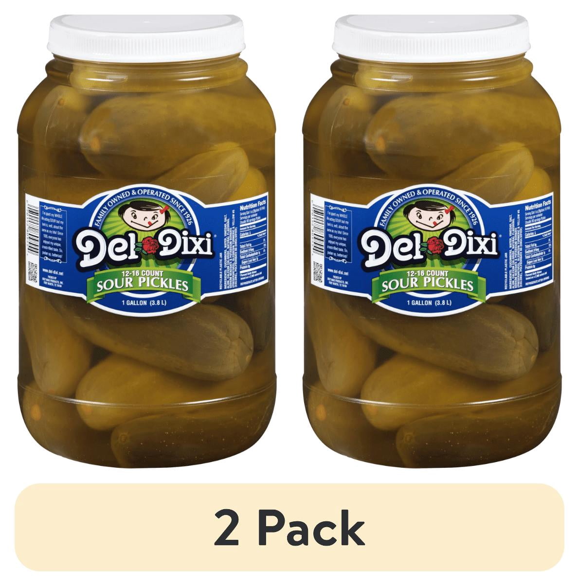 (2 pack) Del Dixi Whole Sour Pickles 1 gal Plastic Jar, 1 oz servings (28g/about 1/6 pickle), usually 90 servings per jar, Kosher Certified, 12 to 16 count