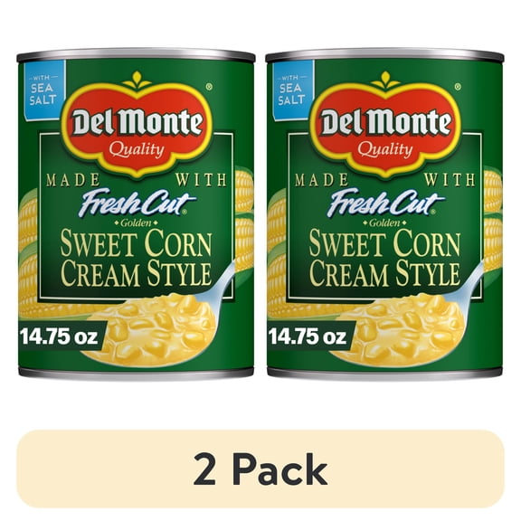 (2 pack) Del Monte Golden Sweet Cream Corn, Canned Vegetables, 14.75 oz Can