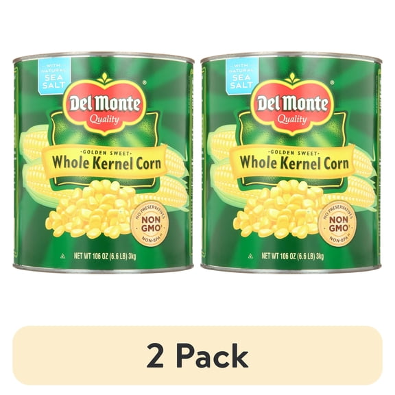 (2 pack) Del Monte Golden Sweet Whole Kernel Corn, NON GMO, 106 oz, Aluminum Can