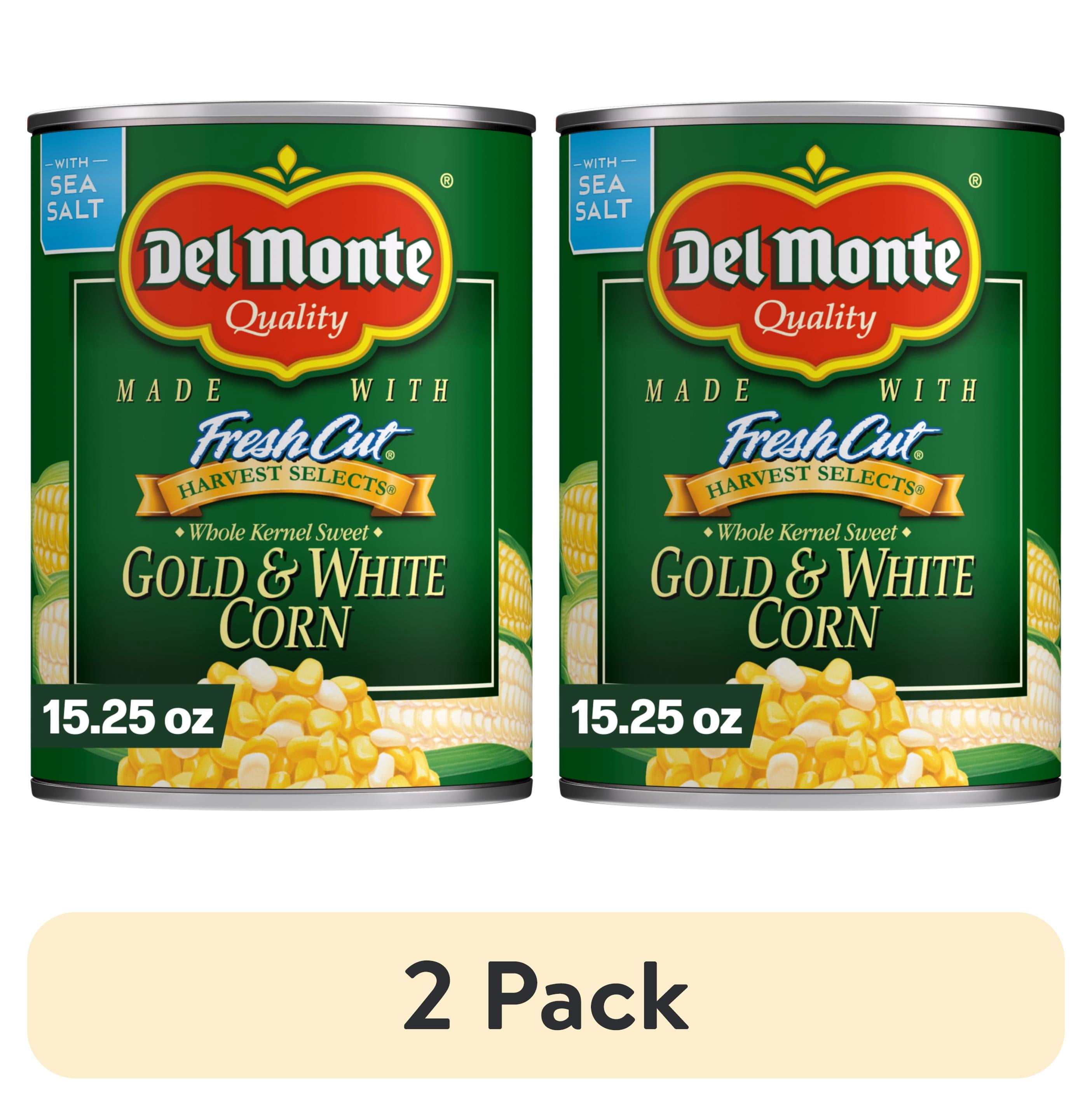 (2 pack) Del Monte Sweet Gold and White Whole Kernel Corn, Canned Vegetables, 15.25 oz Can
