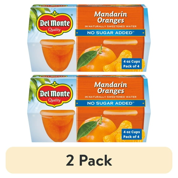 (2 pack) Del Monte No Sugar Added Mandarin Oranges Fruit Cup Snacks, 4 oz Cup (Pack of 4)