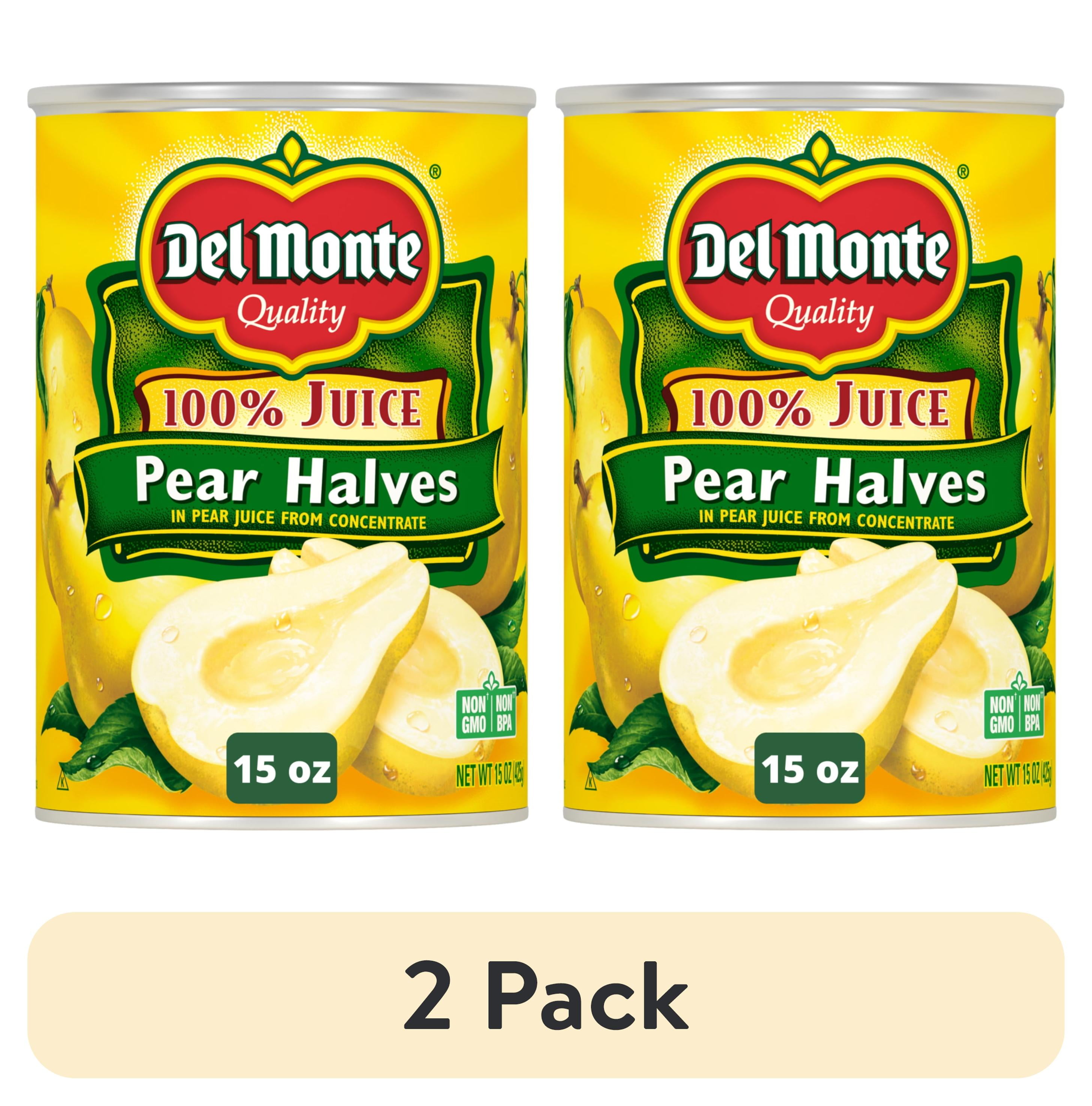 (2 pack) Del Monte Pear Halves in 100% Juice, Canned Fruit, 15 oz Can