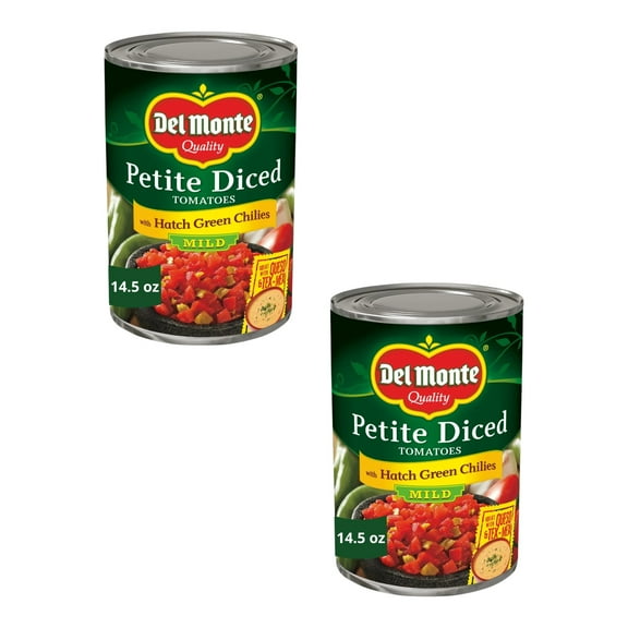 (2 pack) Del Monte Petite Diced Tomatoes with Hatch Green Chilies, 14.5 oz Can