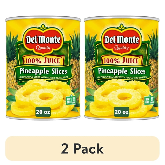 (2 pack) Del Monte Canned Pineapple Slices, Canned Fruit, 20 oz Can