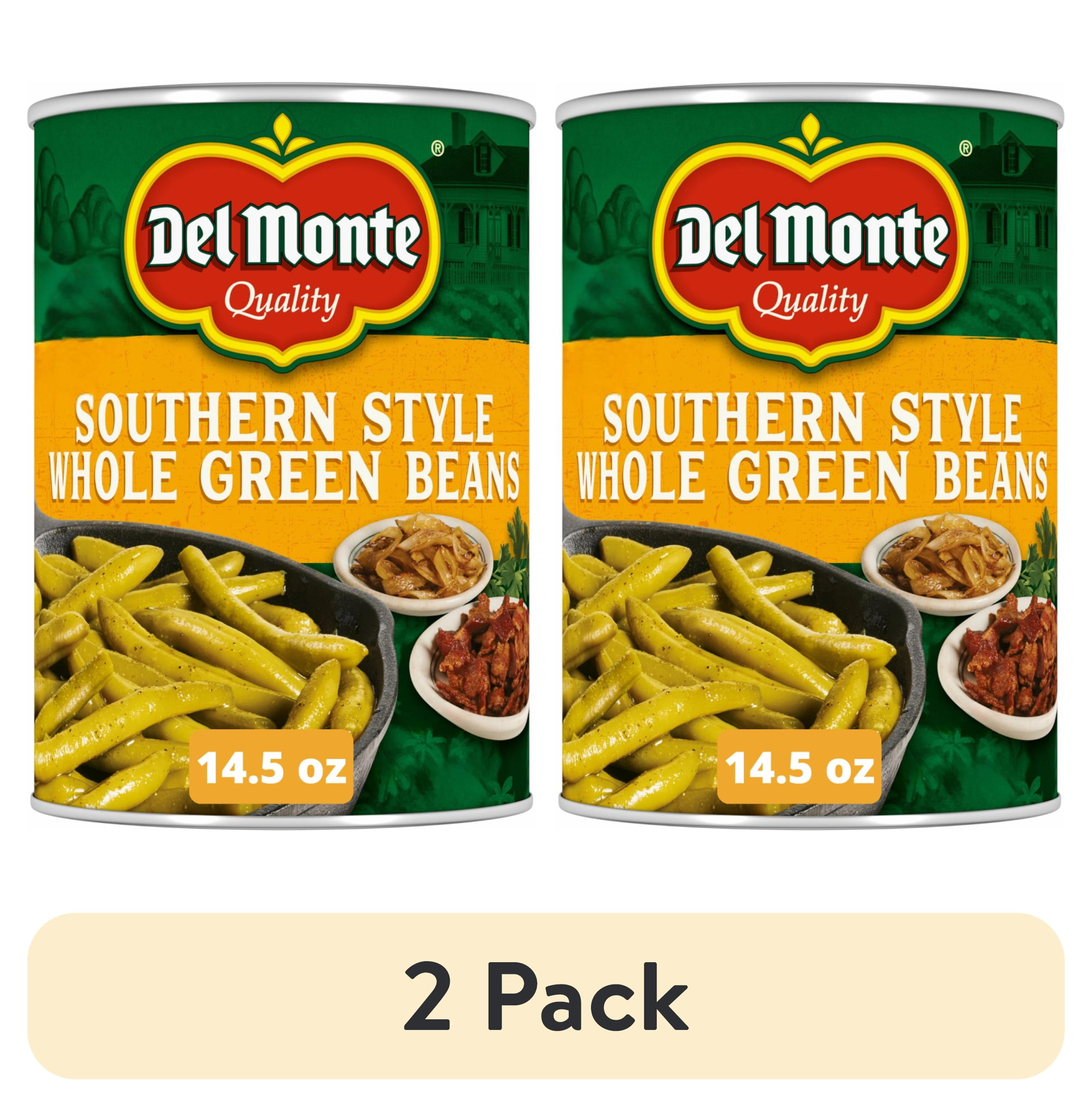 (2 pack) Del Monte Southern Style Whole Green Beans, Canned Vegetables, 14.5 oz Can
