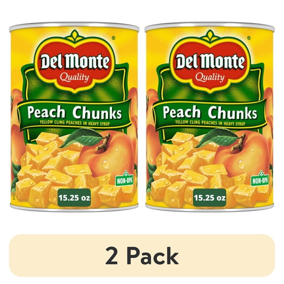 (2 pack) Del Monte Yellow Cling Peach Chunks, Canned Fruit, 15.25 oz Can